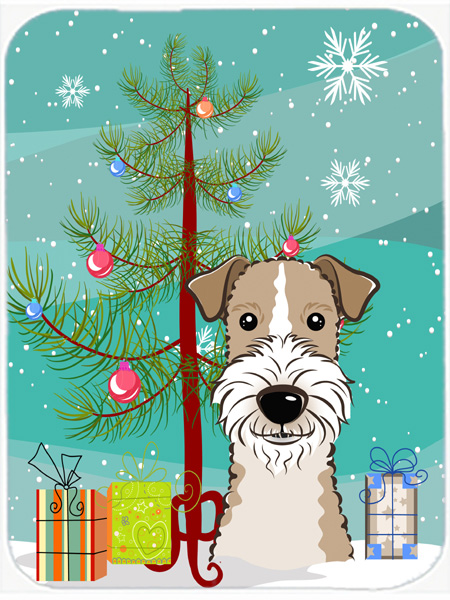 Picture of Carolines Treasures BB1619LCB Christmas Tree And Wire Haired Fox Terrier Glass Cutting Board- Large