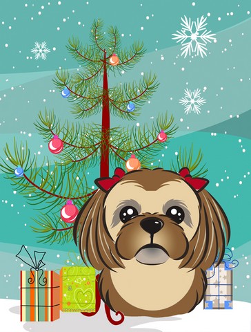 Christmas Tree And Chocolate Brown Shih Tzu Flag Canvas House Size