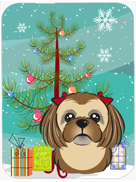 Christmas Tree And Chocolate Brown Shih Tzu Mouse Pad, Hot Pad & Trivet