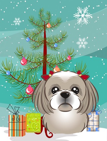 Christmas Tree And Gray Silver Shih Tzu Flag Canvas House Size