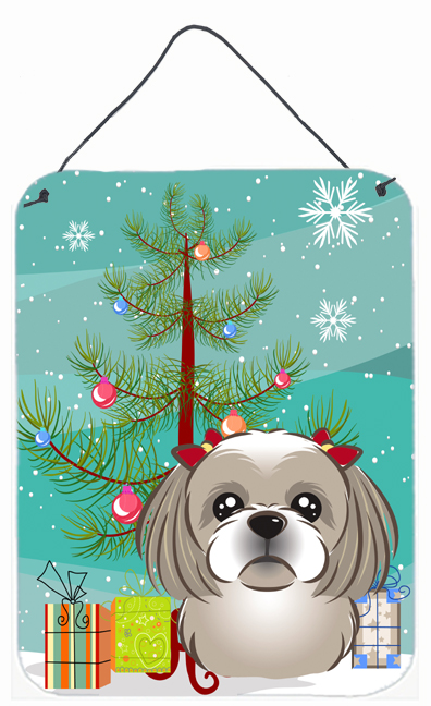 Christmas Tree And Gray Silver Shih Tzu Wall and Door Hanging Prints
