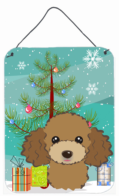 Christmas Tree And Chocolate Brown Poodle Wall and Door Hanging Prints