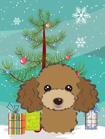 Christmas Tree And Chocolate Brown Poodle Flag Garden Size