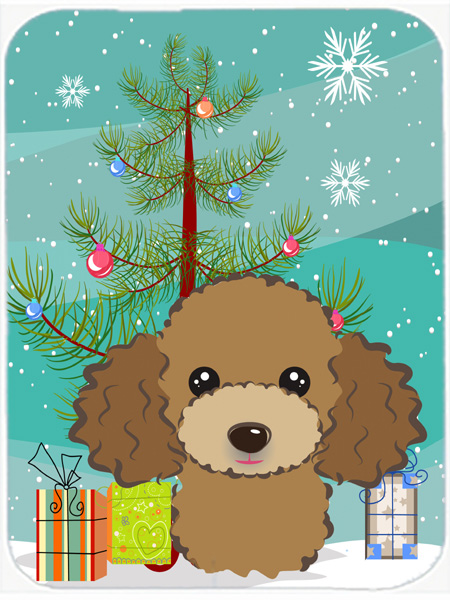 Picture of Carolines Treasures BB1628LCB Christmas Tree And Chocolate Brown Poodle Glass Cutting Board- Large