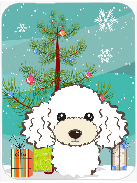 Picture of Carolines Treasures BB1629LCB Christmas Tree And White Poodle Glass Cutting Board- Large