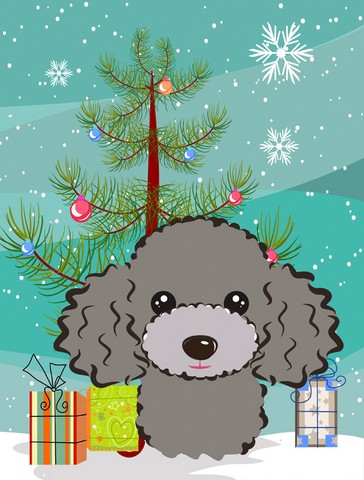 Christmas Tree And Silver Gray Poodle Flag Canvas House Size