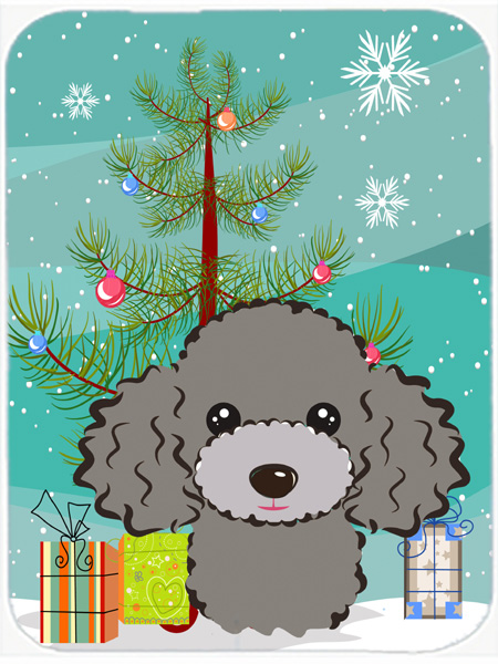 Picture of Carolines Treasures BB1631LCB Christmas Tree And Silver Gray Poodle Glass Cutting Board- Large