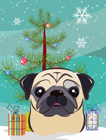 Christmas Tree And Fawn Pug Flag Canvas House Size