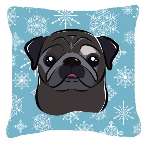 Snowflake Black Pug Fabric Decorative Pillow