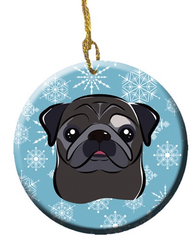 Snowflake Black Pug Ceramic Ornament