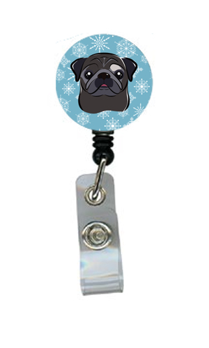 Snowflake Black Pug Retractable Badge Reel