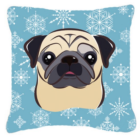 Snowflake Fawn Pug Fabric Decorative Pillow
