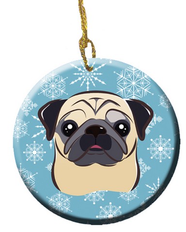 Snowflake Fawn Pug Ceramic Ornament