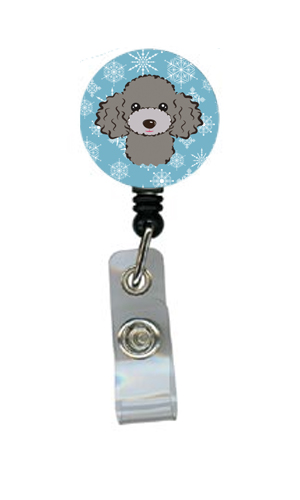 Snowflake Silver Gray Poodle Retractable Badge Reel