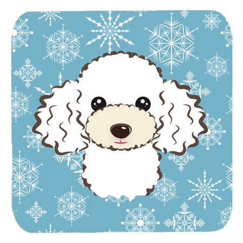 Snowflake White Poodle Foam Coasters, Set Of 4
