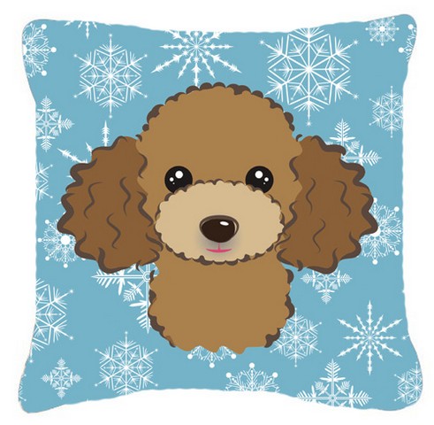 Snowflake Chocolate Brown Poodle Fabric Decorative Pillow