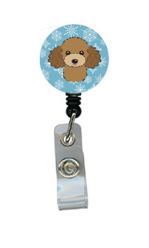 Snowflake Chocolate Brown Poodle Retractable Badge Reel