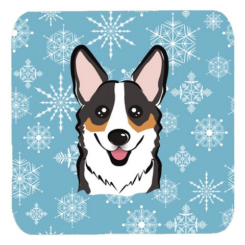 Snowflake Tricolor Corgi Foam Coasters, Set Of 4