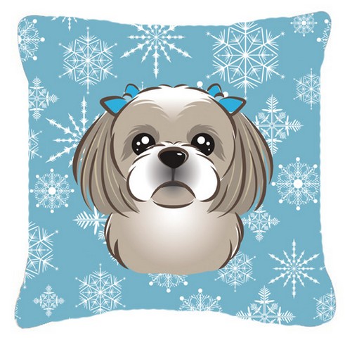 Snowflake Gray Silver Shih Tzu Fabric Decorative Pillow