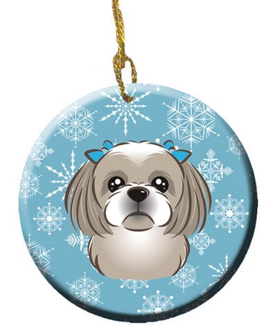Snowflake Gray Silver Shih Tzu Ceramic Ornament