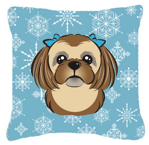 Snowflake Chocolate Brown Shih Tzu Fabric Decorative Pillow