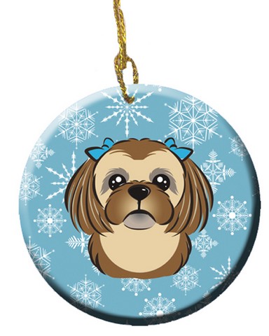 Snowflake Chocolate Brown Shih Tzu Ceramic Ornament