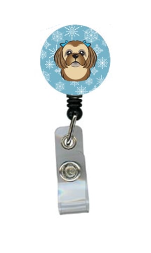 Snowflake Chocolate Brown Shih Tzu Retractable Badge Reel