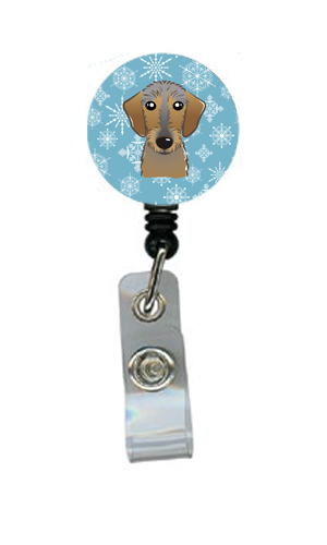 Snowflake Wirehaired Dachshund Retractable Badge Reel