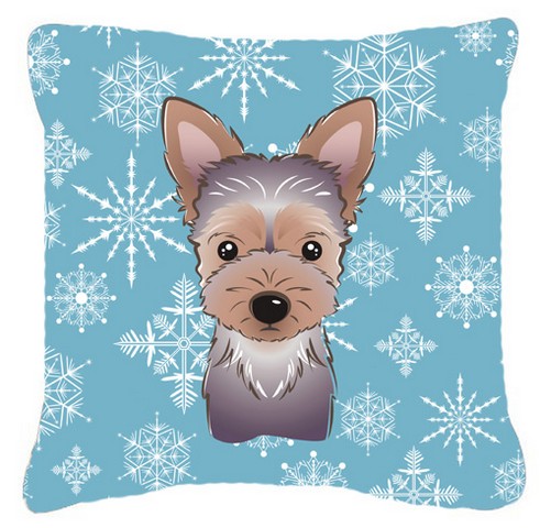 Snowflake Yorkie Puppy Fabric Decorative Pillow