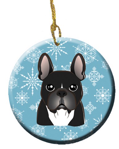 Snowflake French Bulldog Ceramic Ornament