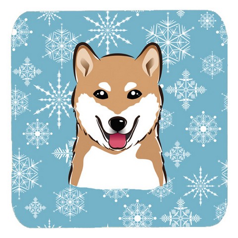 Snowflake Shiba Inu Foam Coasters, Set Of 4