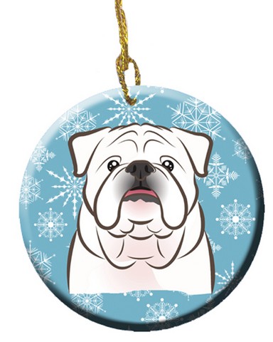 Snowflake White English Bulldog Ceramic Ornament
