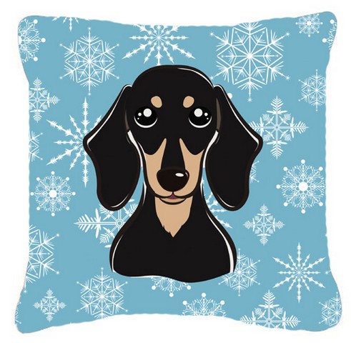 Snowflake Smooth Black And Tan Dachshund Fabric Decorative Pillow