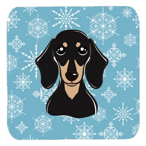 Snowflake Smooth Black And Tan Dachshund Foam Coasters, Set Of 4