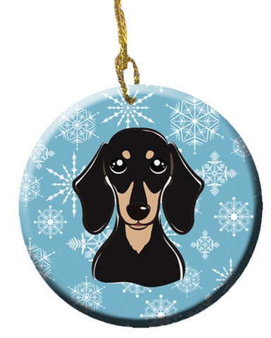 Snowflake Smooth Black And Tan Dachshund Ceramic Ornament