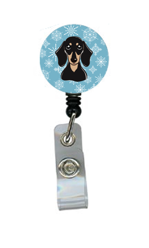 Snowflake Smooth Black And Tan Dachshund Retractable Badge Reel