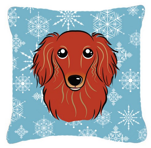 Snowflake Longhair Red Dachshund Fabric Decorative Pillow