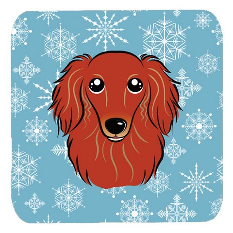 Snowflake Longhair Red Dachshund Foam Coasters, Set Of 4