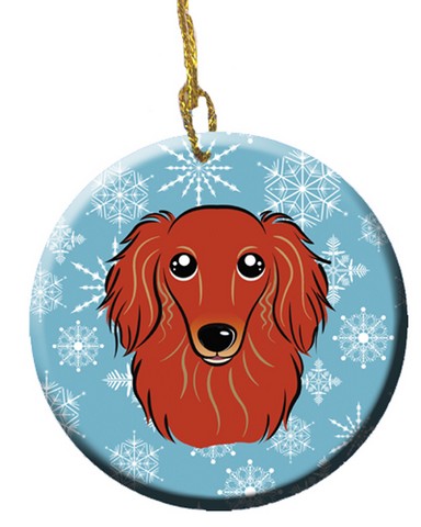 Snowflake Longhair Red Dachshund Ceramic Ornament