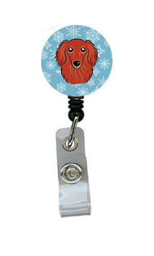 BB1648BR Snowflake Longhair Red Dachshund Retractable Badge Reel