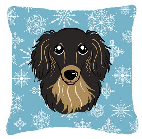 Snowflake Longhair Black And Tan Dachshund Fabric Decorative Pillow