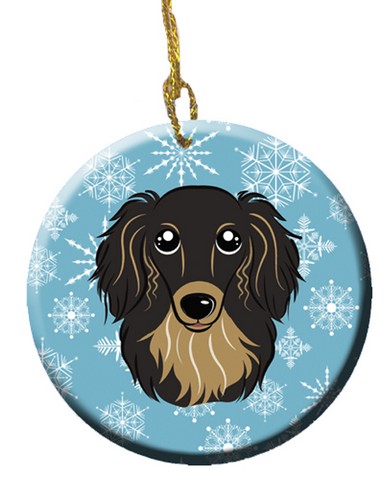 Snowflake Longhair Black And Tan Dachshund Ceramic Ornament