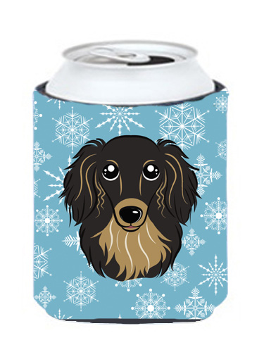 Snowflake Longhair Black And Tan Dachshund Can & Bottle Hugger