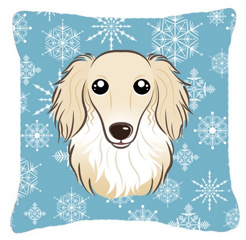 Snowflake Longhair Creme Dachshund Fabric Decorative Pillow