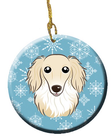Snowflake Longhair Creme Dachshund Ceramic Ornament