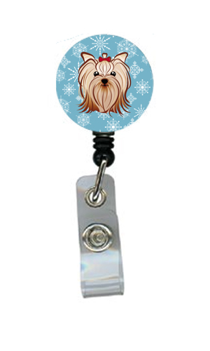 Snowflake Yorkie Yorkishire Terrier Retractable Badge Reel