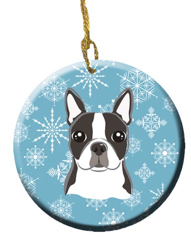BB1637CO1 Snowflake Boston Terrier Ceramic Ornament
