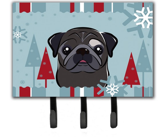 BB1759TH68 Winter Holiday Black Pug Leash & Key Holder