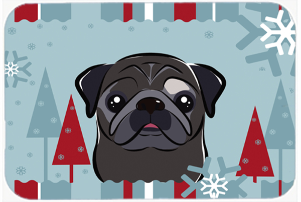 Winter Holiday Black Pug Mouse Pad, Hot Pad & Trivet