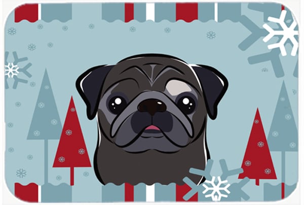 Winter Holiday Black Pug Glass Cutting Board- Large